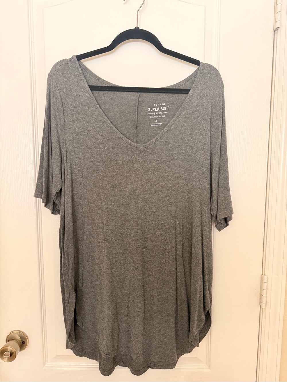 Torrid Gray Tunic Super Soft V-Neck Short Sleeve Top